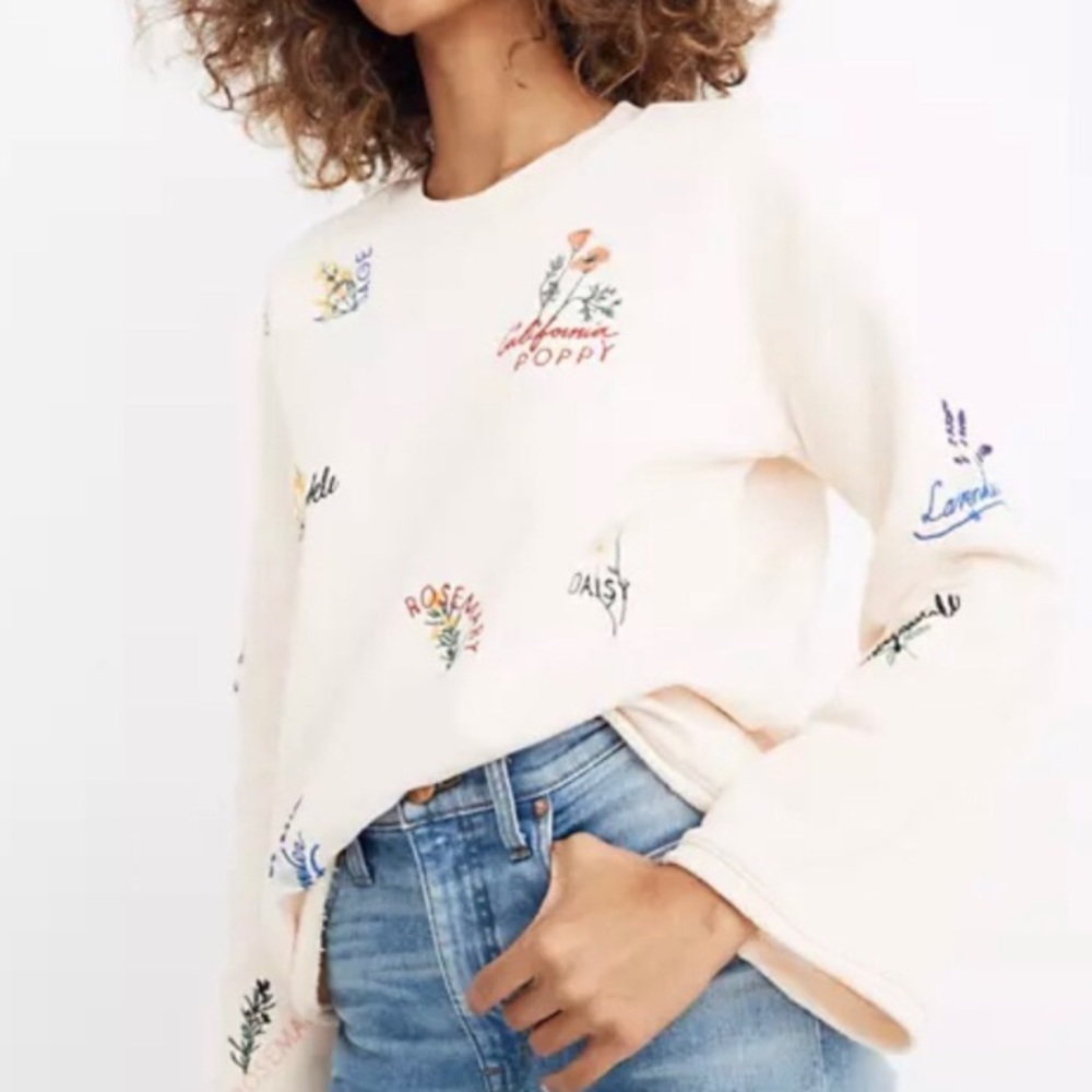 Madewell Botanical Embroidered bell sleeve top